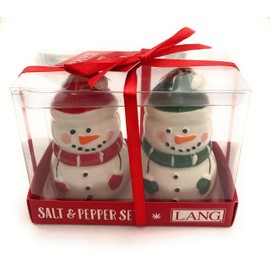 Christmas Ceramic Snowman Salt and Pepper Red and Green Shaker 2pc Set Holiday Decor Xmas Festive Table Accessory