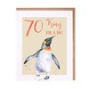 Wrendale Penguin Happy 70th Birthday Card - King For A Day Party Animals Card