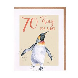 Wrendale Penguin Happy 70th Birthday Card - King For A Day Party Animals Card