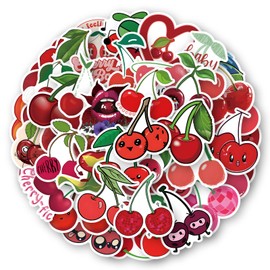 Red Cherry Stickers for Laptop(100 PCS),Gift for Children Teens Adults Girl Boys,Waterproof Stickers for Water Bottle,Cherry Vinyl Stickers for Scrapbook,Skateboard,Bike,Phone,Dairy