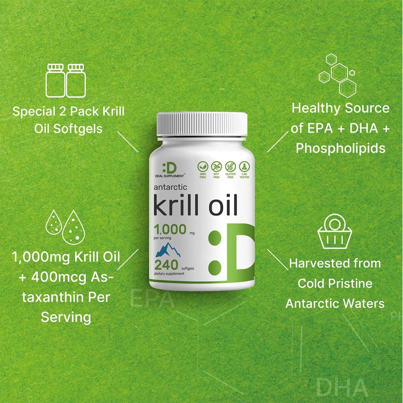 DEAL SUPPLEMENT 2 Pack Antarctic Krill Oil, 1,000mg Per Serving,