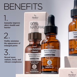 Niacinamide Facial Serums 30ml - Correcting - Refines Enlarged Pores tighten skin and Reduces Dark Spots Pairs Well with Vitamin C Serum & Moisturizer Made In USA Natural PURIFECT