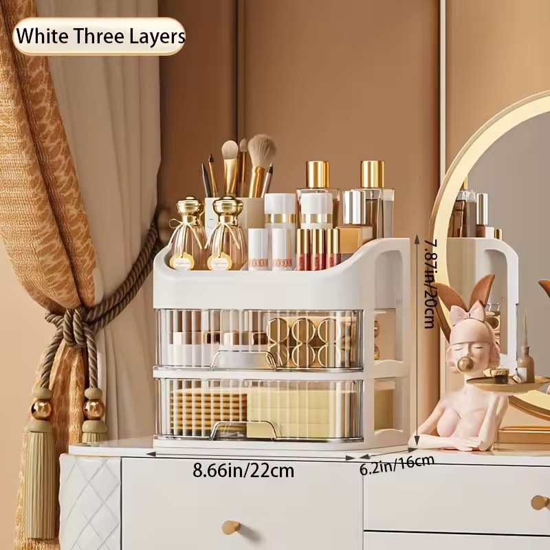 2-Layer Cosmetic Storage Box with Transparent Drawer