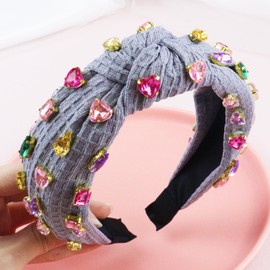 Brihasory Sparkle Rhinestone Knotted Headbands for Women and Girls Crystal Jeweled Headband Fashion Mardi Gras Accessories Party Prom Carnival Valentines Headwear Wide Headband Hair Hoop(Grey)