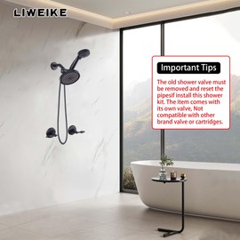LIWEIKE Matte Black 2 Handle Shower Faucet, Two Handles Shower Faucet Set with Hand Shower Wall Mount Shower Faucet Set 2 Knobs with Rough-in Valve