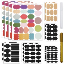 Hianjoo Pegatinas Pizarra 14 Piezas 242Pcs, Etiquetas Adhesivas Amovible Reutilizable Coloré 1 Marcador Permanente 1 Bolígrafo de Tiza Borrable para Decorar Especias Tarros Despensa Vino Cocina Hogar Oficina