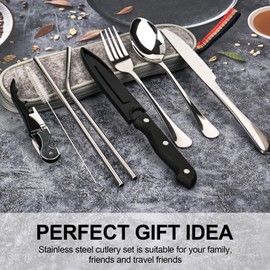 Travel Cutlery Camping Cutlery To Go, 9-Piece Stainless Steel Cutlery with Cutlery Bag, Portable Camping Cutlery, Camping Cutlery Set, Camping Utensils Set for Travel, Camping, Outdoor Activities