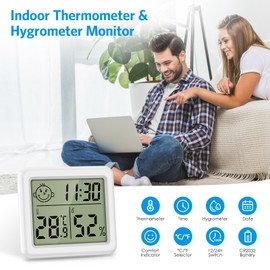 Brifit Digital Hygrometer Thermometer, Portable Indoor Hygrometer with High Accuracy, Temperature and Humidity Meter with Clock, Room Climate Display, Room Thermometer for Office, Home (Pack of 2)