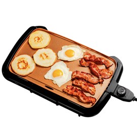 OVENTE Electric Griddle with 16 x 10 Inch Flat Non-Stick Cooking Surface, Removable and Adjustable Temperature Control, Indoor Grill for Instant Breakfast, Pancakes, Eggs or Burgers, Copper GD1610CO