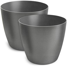 TULMERO Matte Flower Pot, Plastic Planter, Decorative Pot for Large and Small Plants, Set of 2 Flower Pot, Herb Pot, Graphite, Diameter 14 cm