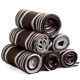 Ashton Sheets American Stripe Kitchen Towels 100% Cotton Pack of 6, Highly Absorbent Quick Drying, Soft Dish Towels 20x30 Inch for Kitchen with Hanging Loop, Hand & Tea Towel - Brown & White Striped