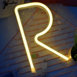 R Alphabet Neon Word Signs - Warm White LED Neon Lights Battery/USB Operated Art Lights for Girls' Room Wedding Birthday Party Christmas Home