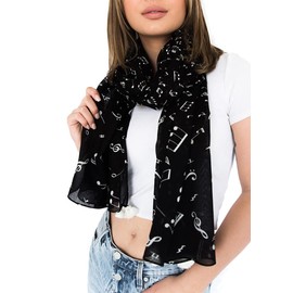 Anika Dali Women's Music Lovers Soft Musical Notes Fashion Scarf/Shawl (Black)