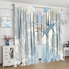 JESTRONRY Starfish Seashells Curtains,Ocean Beach Theme Seashell Coral Home Decor Thermal Insulated Darkening Room Window Curtain 2 Panels for Living Room Bedroom Kitchen Bathroom W42xL63in