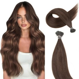 Boymia I Tip Hair Extensions Real Human Hair #02 Dark Brown 18 Inch I Tip Human Hair Extensions Long Straight Hair Comfortable Wear Invisible & Natural Cold Fusion 50strands