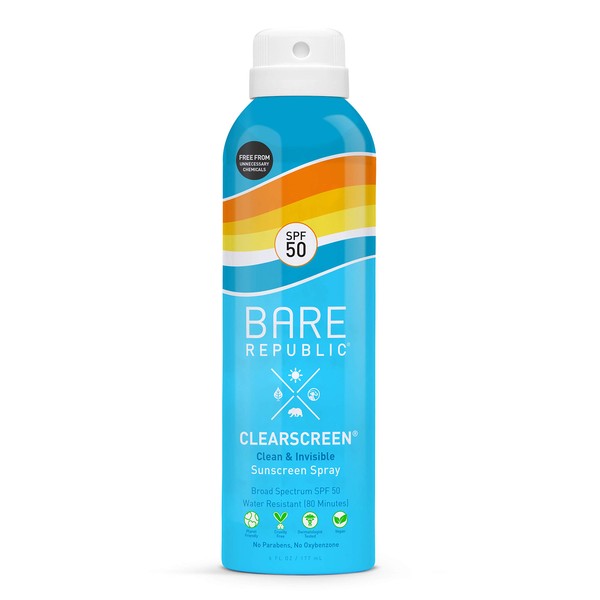 Bare Republic Clearscreen Sunscreen SPF 50 Sunblock Spray, Water Resistant with an Invisible Finish, 6 Fl Oz