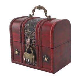 Vintage Wooden Jewelry Box Retro Treasure Chest Trinket Case with Handle Keepsake Gift Decorative Box for Girls Girlfriend Women with 3 Digit Coded Lock