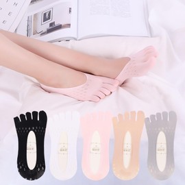 JIEYUCHU 5 Pairs Yoga Pilates Grip Socks for Women, Toes 5 Toe Yoga Breathable Socks for Ballet, Pilates, Gym