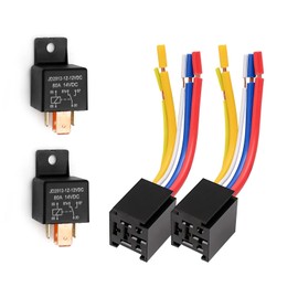 Vkinman 2 Pcs Relay Harness 5-Pin 5 Wire 80A 12V JD2912-1Z-12VDC SPDT Socket Plug 14VDC