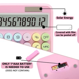 UPIHO Pink Calculator, Standard Calculator 12 Digit with Large LCD Display and Big Buttons,Pink Office Accessories for Women Desk,Cute Calculator for Office,School, Home,Business(Colorful Pink)