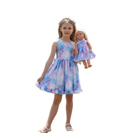 Bow Dream Girl Dresses with Matching American Girl Doll Clothes Vintage Flowers Butterfly 3-12 Years Size 110
