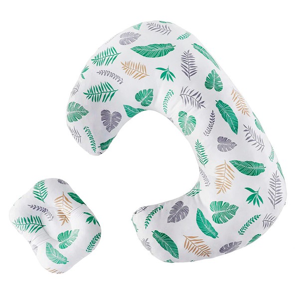 YJZQ All Purpose Newborn Baby Breastfeeding Pillow Leaves Print 1 plus 1 Nursing Pillow Support Infant Sleeping Pillow for baby stroller Lumbar Back Support Pillow, Green