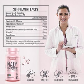 Exclusive NAD+ Supplement for Women,NMN Alternative with Resveratrol, CoQ10,Black Cohosh, Vitamin E for Cellular Health,Enhance Energy, Balance Mood, 60 Capsules,30 Day Supply