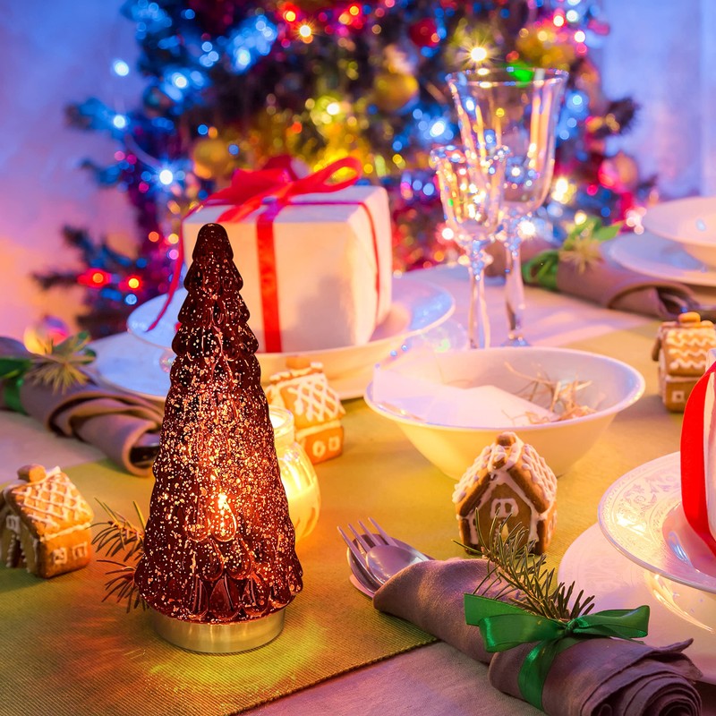 SHMILMH Red Mercury Glass Christmas Tree Set of 2, Small