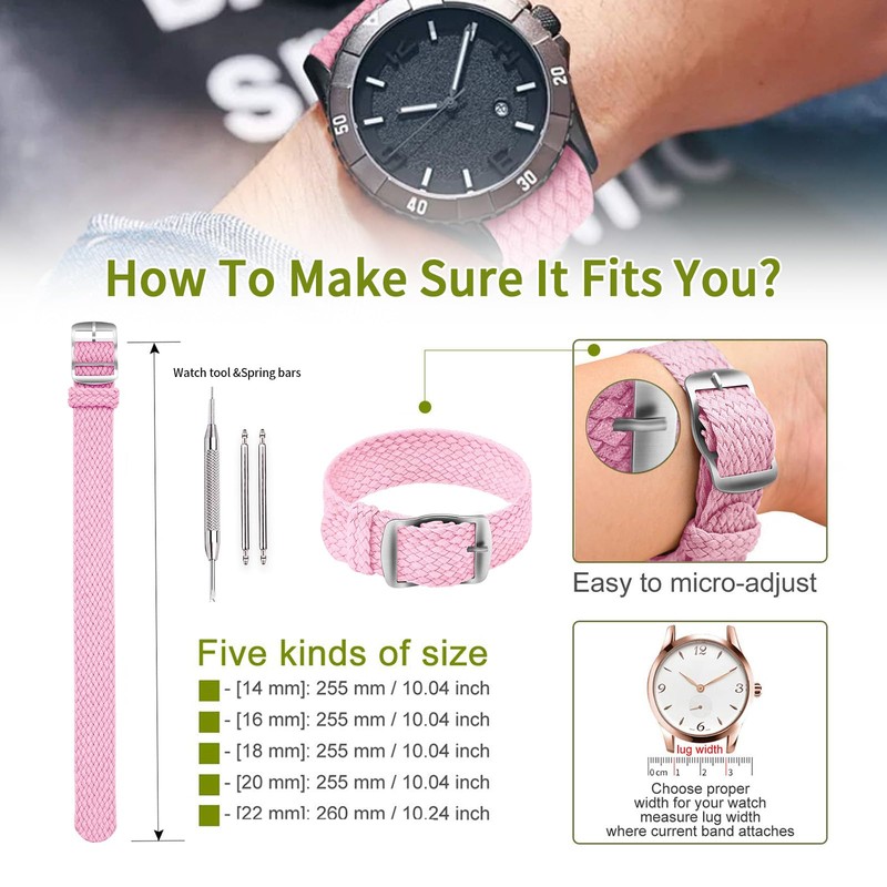 ULLCHRO Unisex Perlon Nylon Bracelet with Stainless Steel Silver Buckle,