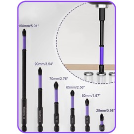 Magnetic Screwdriver Bits - #2 Impact Phillips Bits (6" Long), S2 Steel Magnetic Drill Bits, Anti-Slip Hex Shank for Drills, Screwdrivers & DIY/Professional Use (6 inches - 6 Pcs)