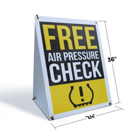 Free Air Pressure Check Sidewalk Sign 24 Inch x 36 Inch A-Frame Images On Both Sides | Auto Services, Tire Maintenance, Customer Ready | Made in USA