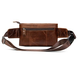 LEUCHTBOX Genuine Leather Bum Bag Waist Bag Premium Waist Belt Many Compartments Cowhide Leather for Outdoor, Biker, Riding, Hiking, Coffee brown, Belt bag