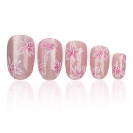 Short Almond Press on Nails Pink Fake Nails Floral False Nails Glossy Artificial Nails with Flowers Designs Stick on Nails for Women 24pcs