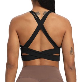 Aoxjox Women's Workout Sports Bras Fitness Backless Padded Trainning Infinity Active Gym Bra Yoga Crop Tank Top (Black, Medium)
