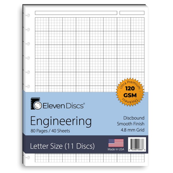 Eleven Discs Discbound Paper, Letter Size Engineering Grid Sheets -