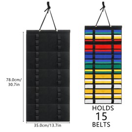 Klmnop 15 Belts Karate Belt Display Rack, Felt Martial Arts Belts Display Holder, Taekwondo Belt Display Holder for Martial Art Learner(Black)
