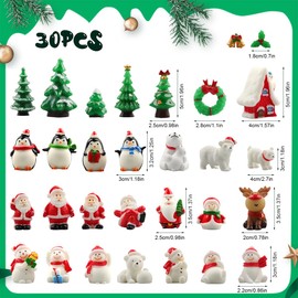 Pack of 30 Christmas Miniature Ornaments, Mini Christmas Decoration Figures, Garden Micro Landscape Christmas Decoration, Dollhouse Santa Claus Christmas Tree Snowman Elk Table Decoration DIY