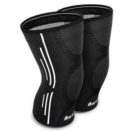 Awenia Knee Support Sports Compression Knee Pads Women Men Volleyball Basketball Running S (XL, Black and White)