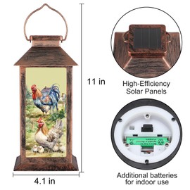 Solar Lanterns for Garden Decor,Waterproof Design Ideal Birthday Gifts for Women, Mom, and Grandma Solar LED Hanging Lights for Yard, Patio, Lawn, and Porch(Rooster + Hen)