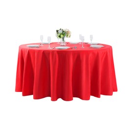 108 inch Round Tablecloth Washable Polyester Table Cloth Decorative Table Cover for Wedding Party Dining Banquet（108 inch,Red）