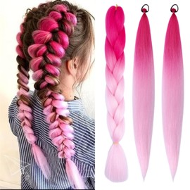 Lbsiwi Colored Hair Extensions for Kids Ponytail Extension with Colorful Tinsel Ponytail Extension Braids Crazy Hair Day (Peach Red Light Pink, Packs of 3)