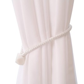 Curtain Tiebacks,4 PCS Magnetic Curtain Tie Backs Curtain Drapes Clips Curtain Clips Rope Holdbacks for Home Office Hotel Window Draperies Decoration White