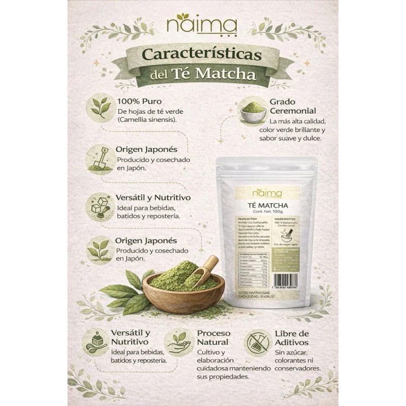 Té Verde Matcha en polvo 250 G | Sin Azúcar