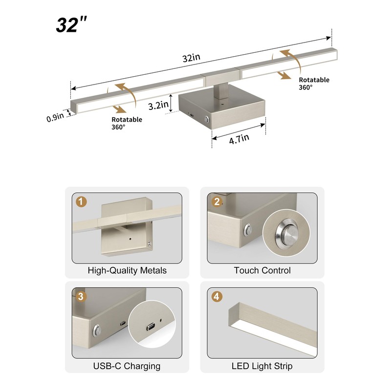 Rayogale 32 Inch Rechargeable Battery Operated Wall Sconce Set of