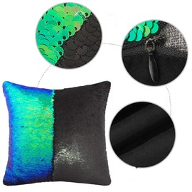 Mocofo Glitter Pillow Set of 2 Reversible Sequence Mermaid Pillow Cover Magic Pillowcase Parkly Fun Flip Sequins Throw Pillow Cover Blue Black Couch Color Changing Decor Cushion Covers for Sofa 16X16