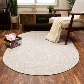 Super Area Rugs Farmhouse Braided Rug Cotton Kitchen Reversible Carpet, Gray & White, 2' X 3' Oval