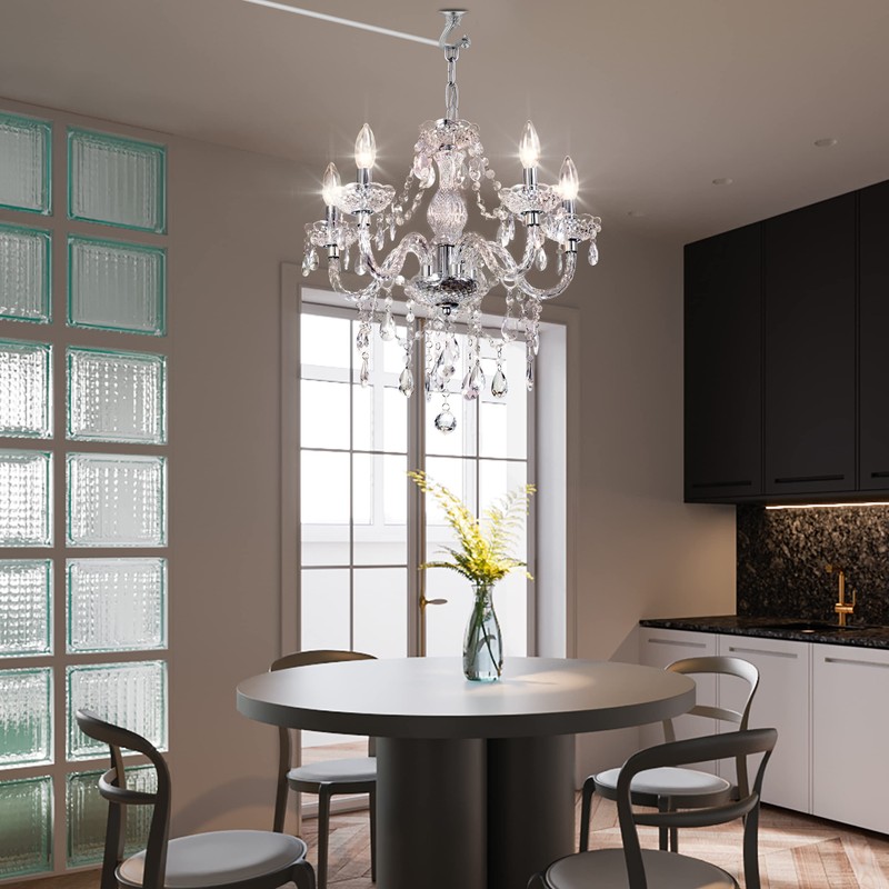 PAPAYA Plug-in 5 Light Crystal Hanging Pendant Lights Acrylic Chandelier