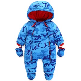 JiAmy Baby Snowsuit Baby Boys Girls Winter Hooded Clothes with Gloves Booties Toddler Cotton Jumpsuit Blue 24-36 Months