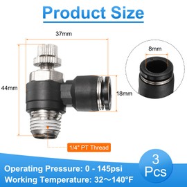 HARFINGTON 3pcs Air Flow Control Valve 8mm Tube OD x 1/4" PT Thread Push to Connect Fitting Air Line Fitting Elbow 90 Degree Speed Control Valve Adapter Fitting