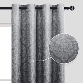 DWCN Ombre Blackout Curtains for Bedroom - Damask Patterned Thermal Insulated Energy Saving Grommet Curtains for Living Room, Set of 2 Gradient Window Curtain Panels, 52 x 84 Inches Long, Black
